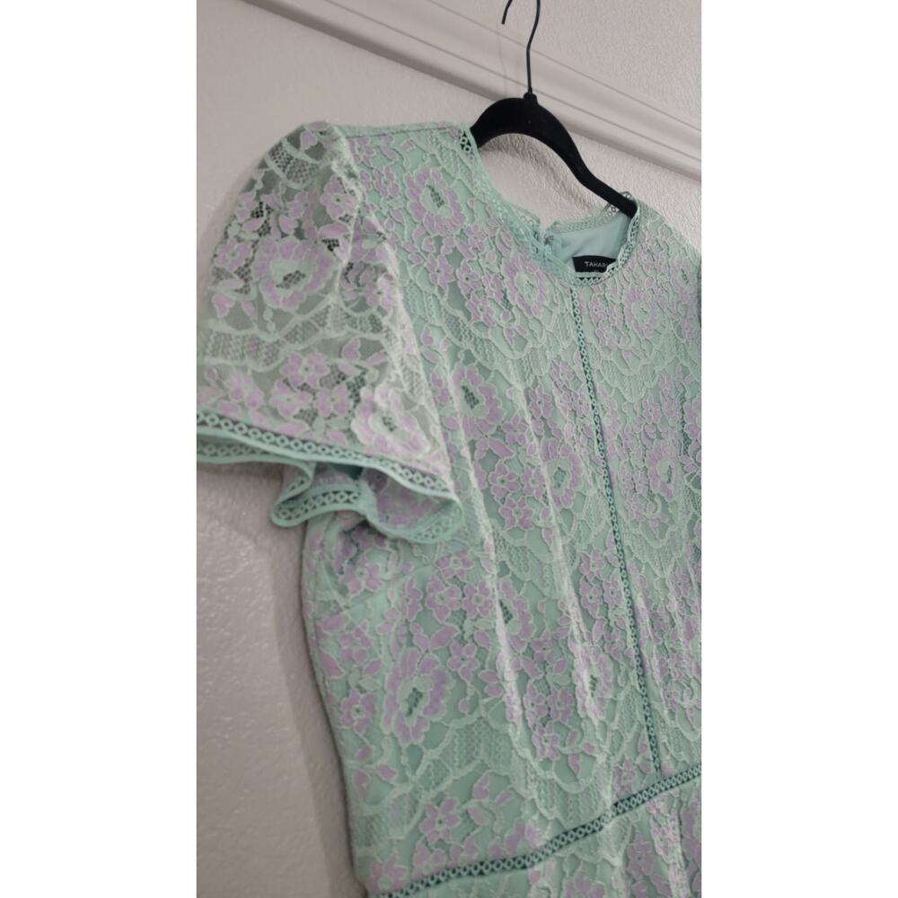 Tahari ASL Lace Dress Size 12 Mint Green Lavender Floral Fit & Flare Tea Party - Picture 7 of 9